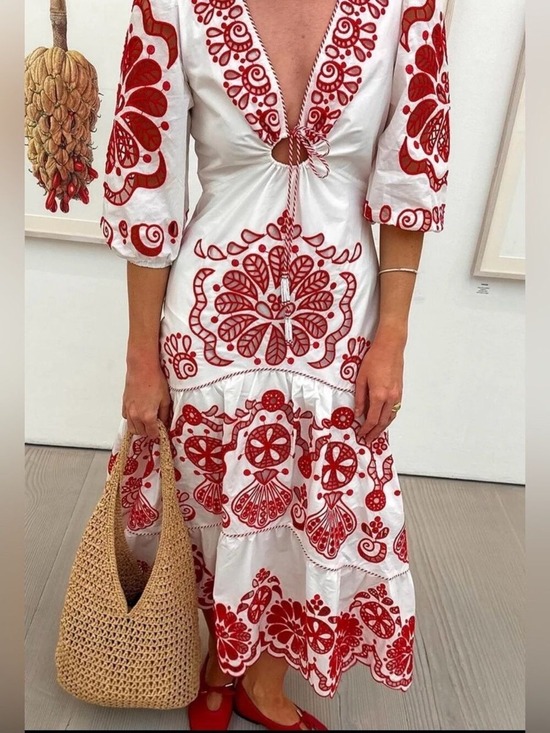 FARM Rio Dresses & Skirts - Farm Rio White Richelieu V Neck Maxi Dress